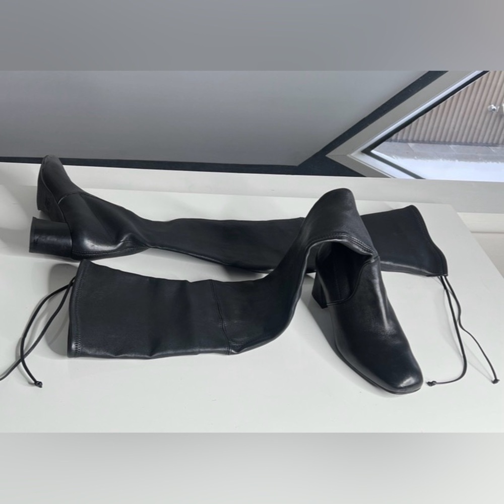 Stuart Weitzman Sz 38 Genna 60 City Black Leather Over the Knee Sock Boots